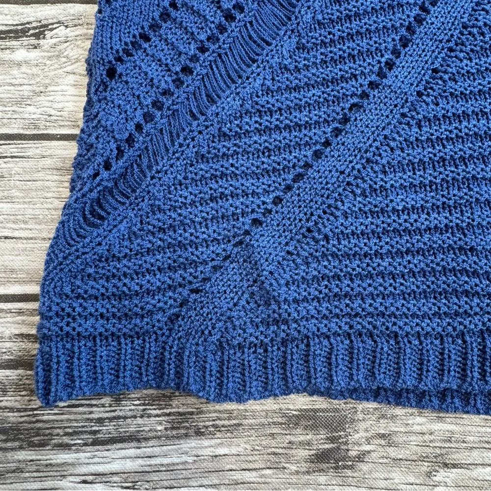 Fever Women's Open Crochet Short Sleeve Sweater Blouse Royal Blue S SM Small Rib - Image 5