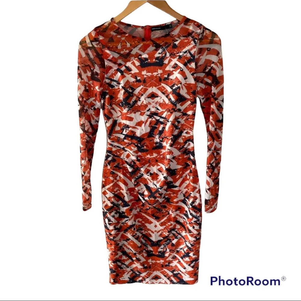 NWT Karen Millen Bodycon abstract Print Dress Coral - Image 6