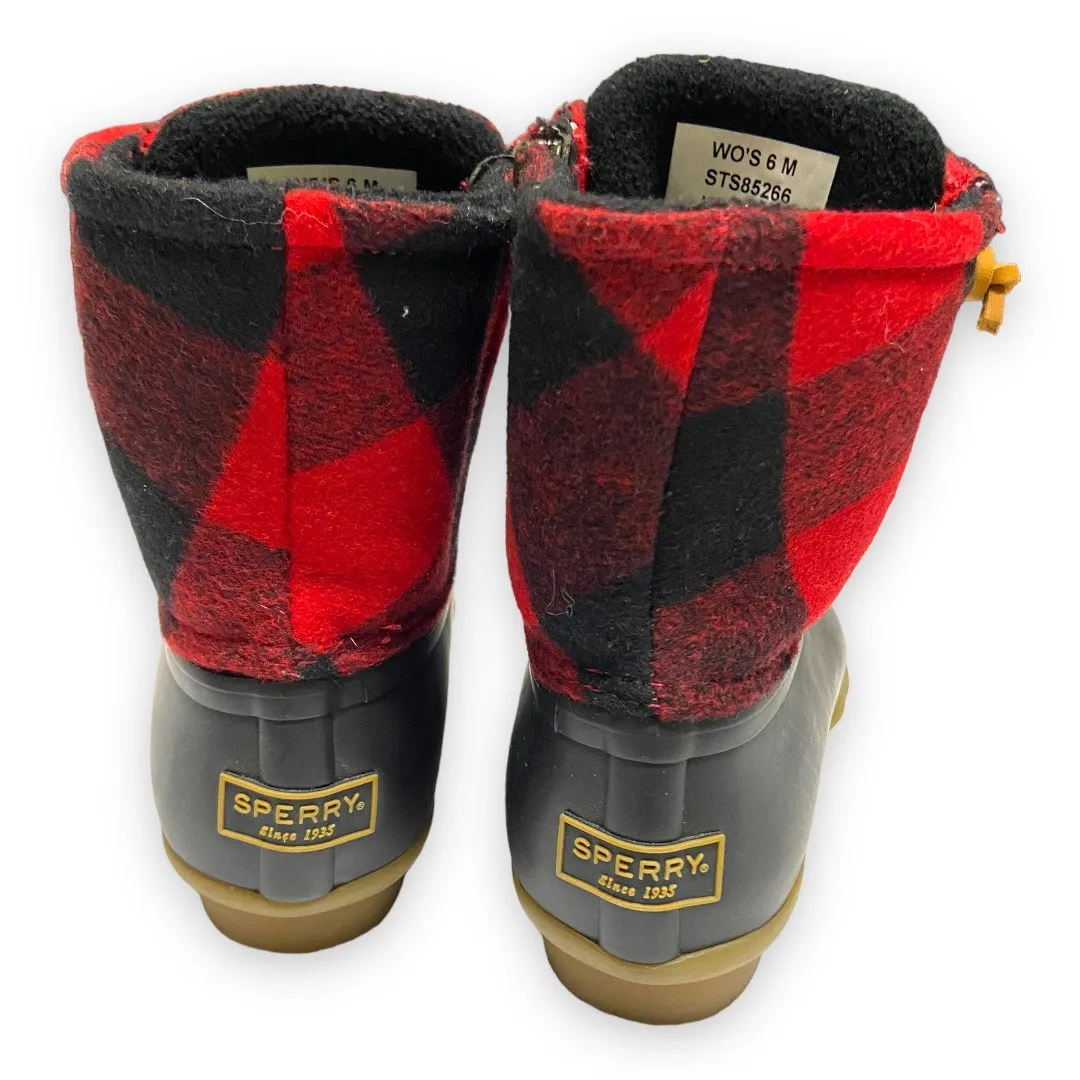 Sperry Womens‎ Boots Size 6M 6 M Saltwater Buffalo Winter Duck Red Black Wool - Image 5