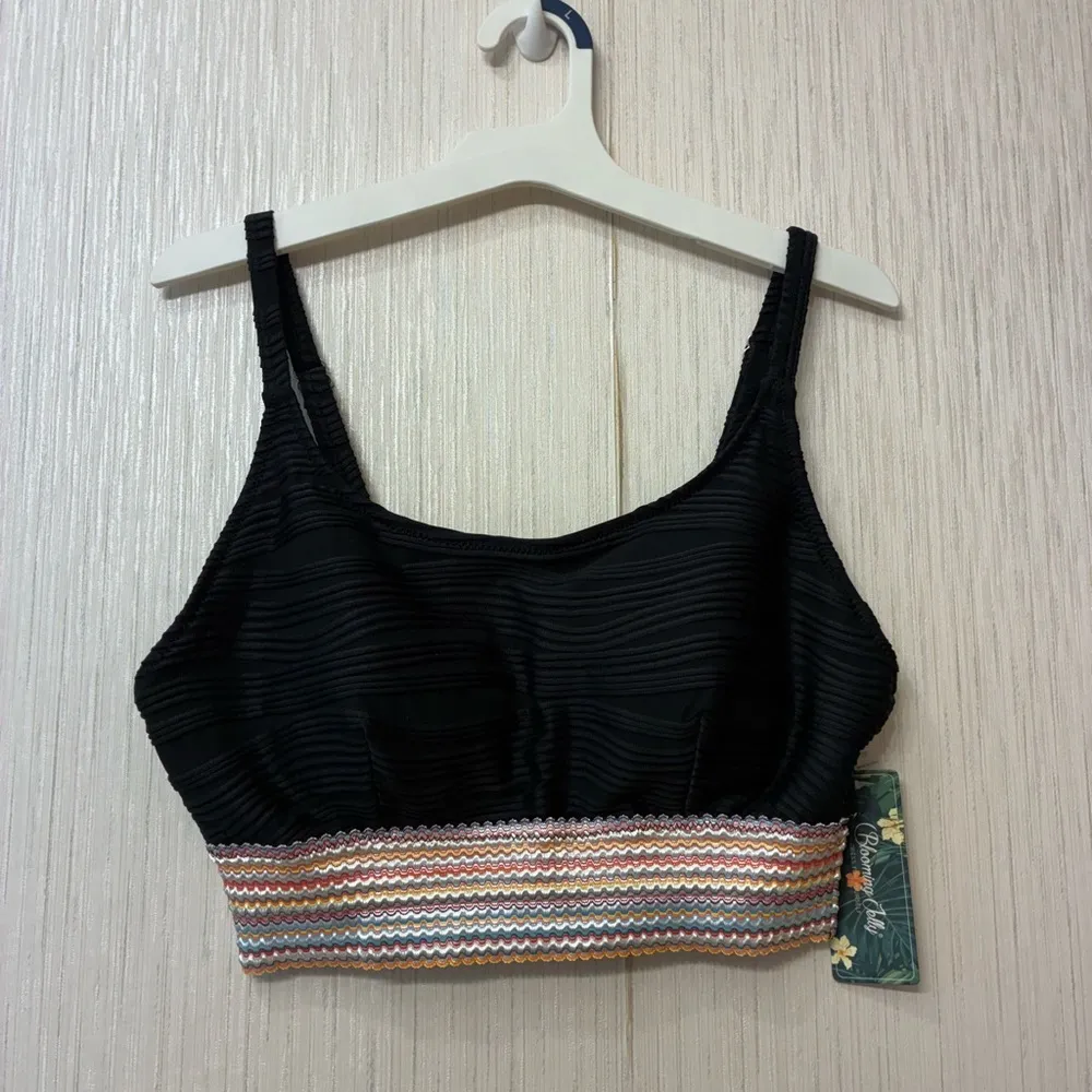 NWT Blooming Jelly Black High Waist Bikini Set Ribbed Crop Top Swimsuit M - Image 2