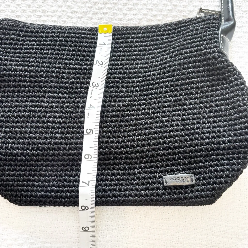 The Sak Elliott Lucca Woven Crochet Small Hobo Bag with Leather Handles in Black - Image 4