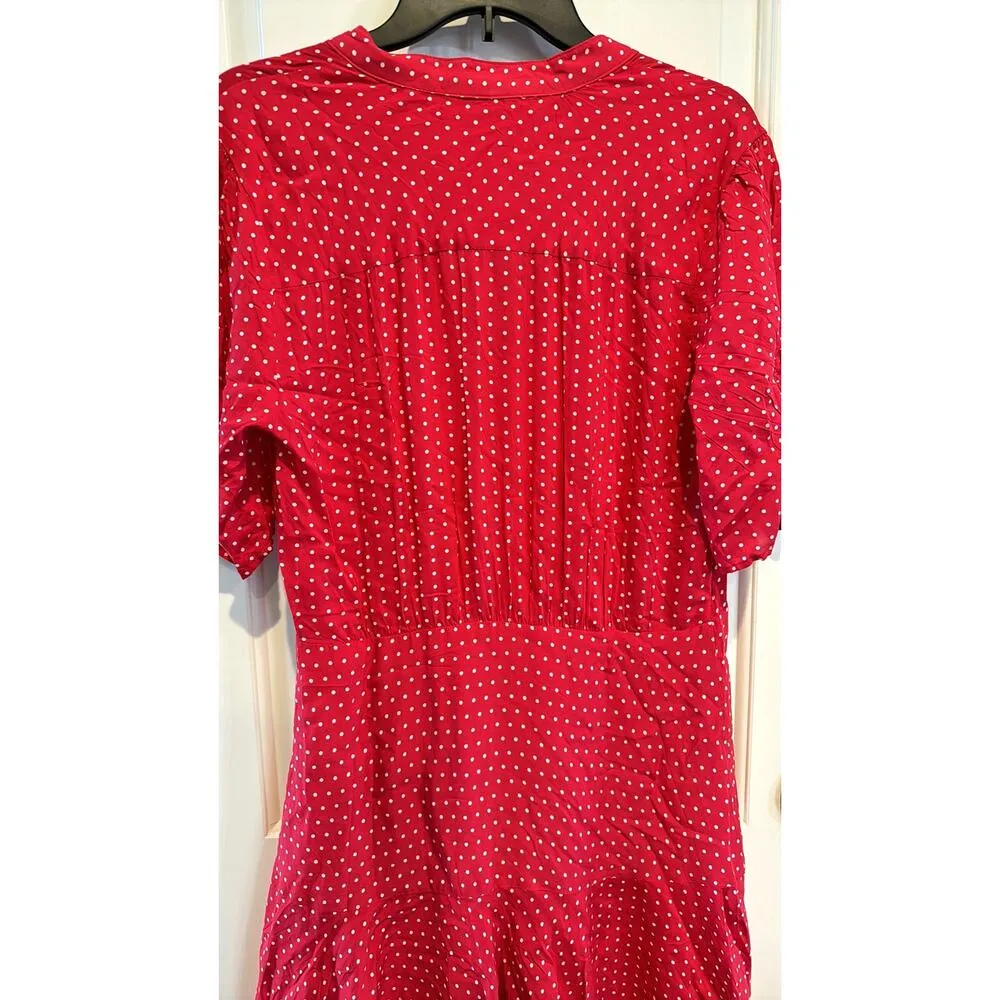 Free People Pipa Short Sleeve retro mini dress ruched flowy skirt red polka dots - Image 10