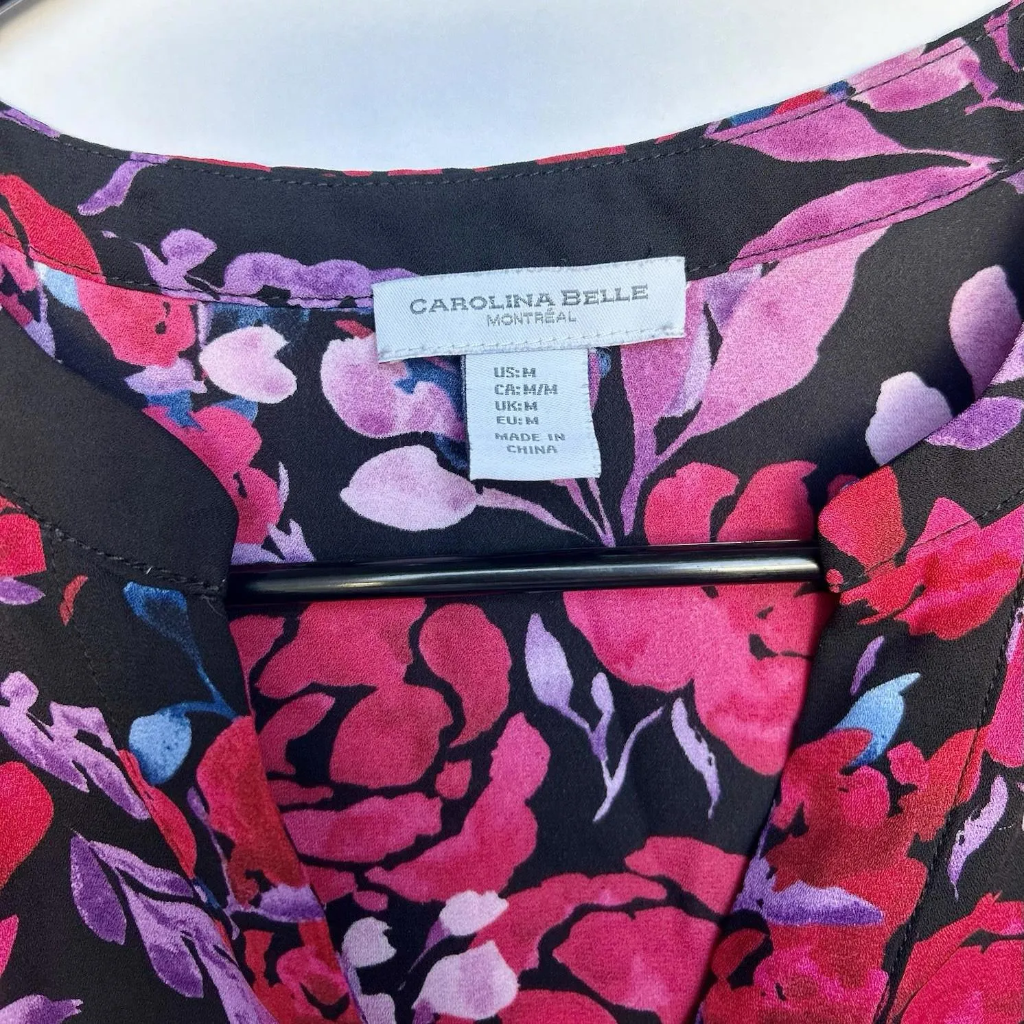 Carolina Belle Montreal Women’s Floral Blouse w/ Reds, Pinks, Black Base - Image 3