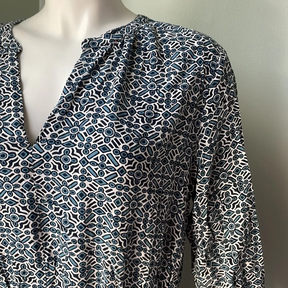 Loft blue & white shirt dress with drawstring waistband size large - Image 4
