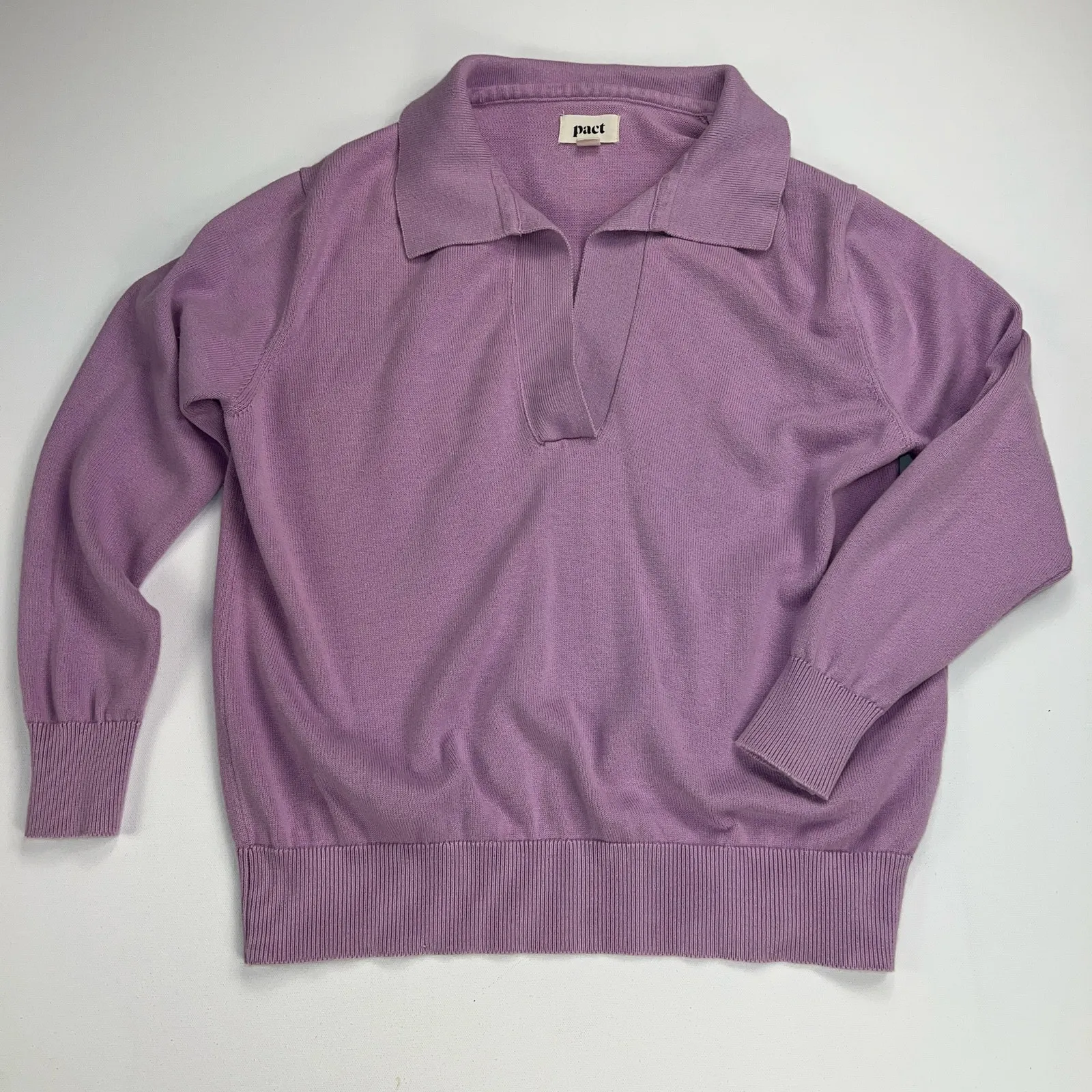 Pact Split Neck Collared Polo Sweater Organic Cotton Lavender Purple Size S - Image 13