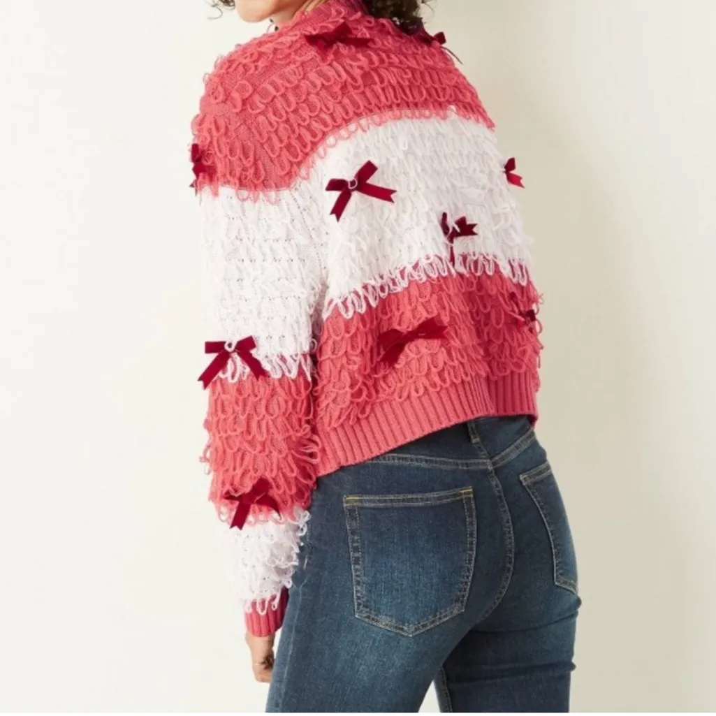 Mighty Fine Bow Loop Stripe Cardigan Sweater Size L - Image 3