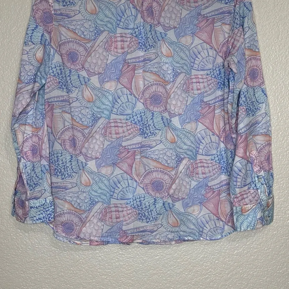 Talbots Seashells Print Long Sleeves Button Down Shirt, Sz Large Petite - Image 9