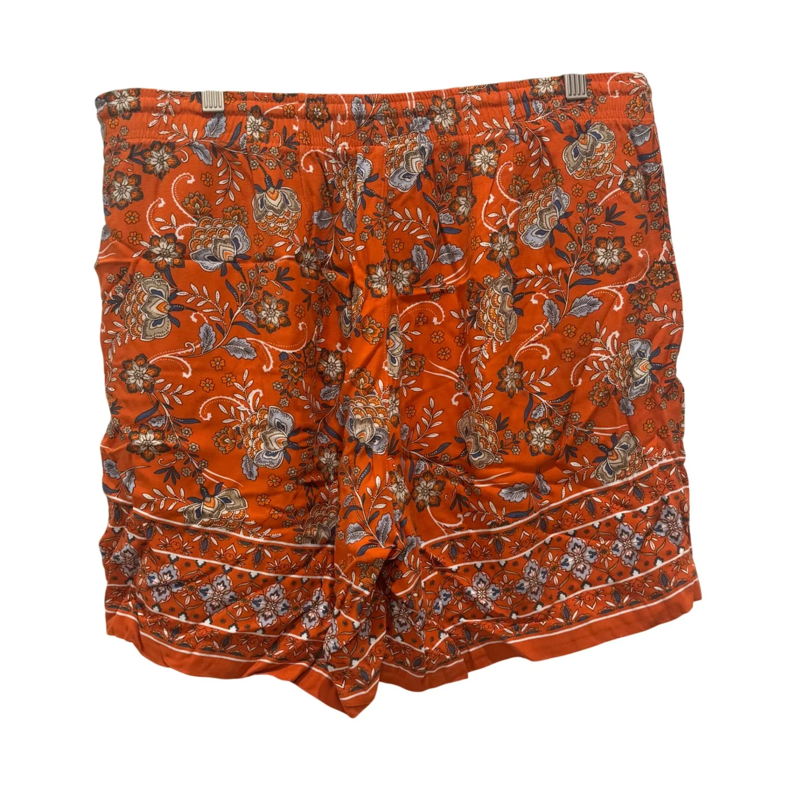 J.Jill Floral Paisley‎ Print Boho Shorts Orange Womens Medium Tassel Drawstring - Image 9