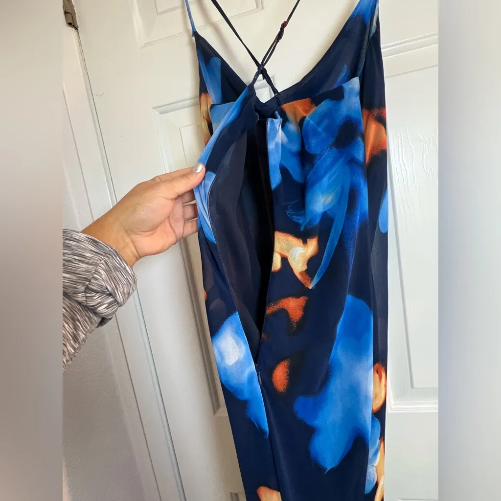 Women Blue and Orange Floral Maxi Dress Size Medium - Image 7