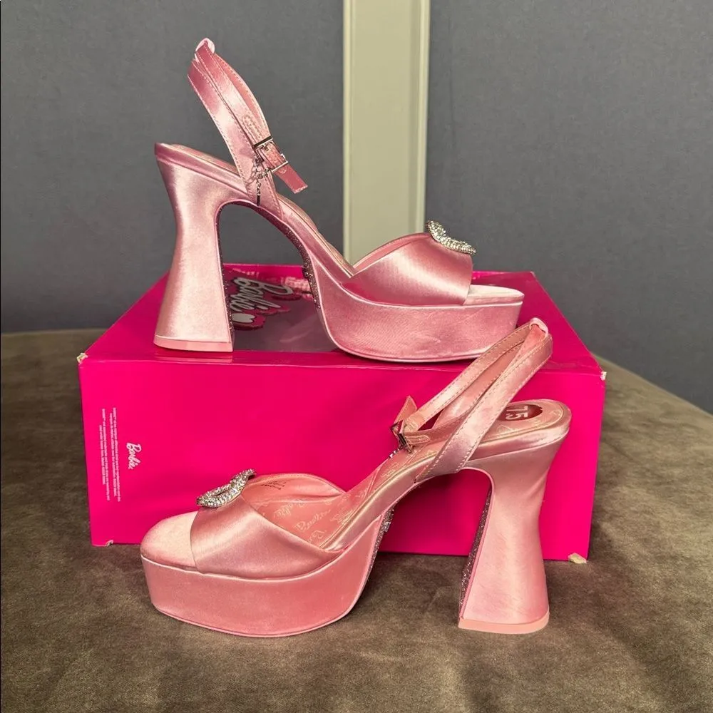 Barbie x ALDO Collection Pink Satin Platform Heart Sandal Block Heel 7.5 - Image 15
