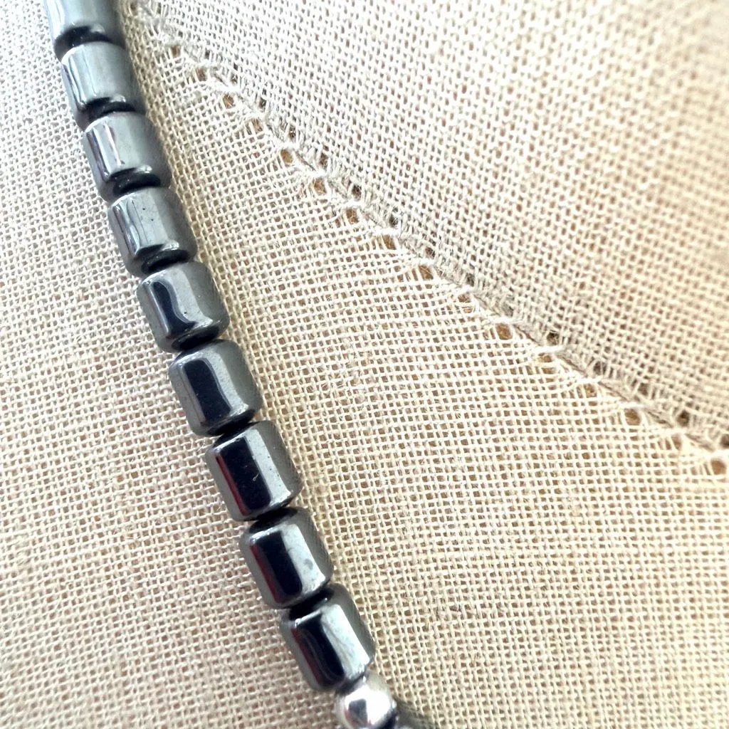 Boho Turquoise Stone Pendant Necklace w/ Hematite Beads Blue - Image 5