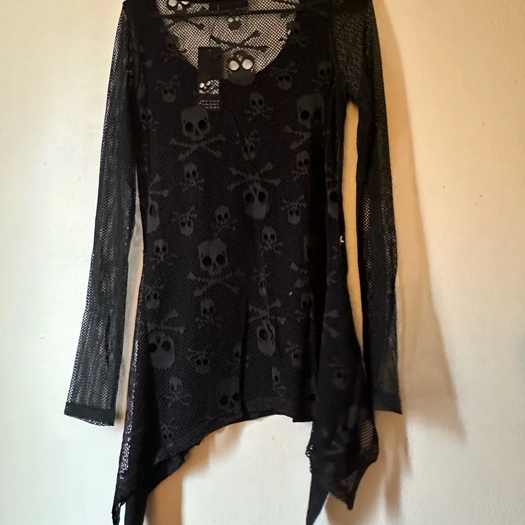 NO EVIL CATS LONGLINE TOP WITH NET SLEEVES Black Size L - Image 11