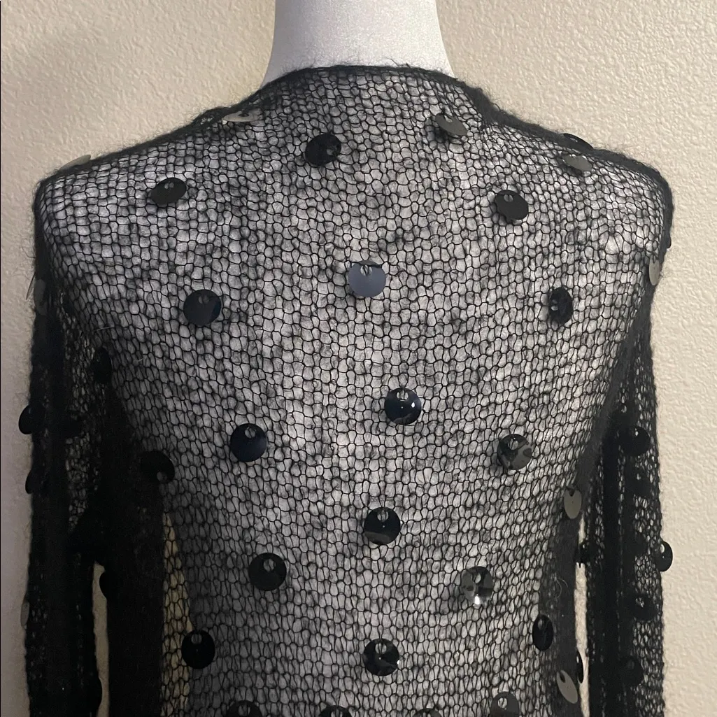 Vintage Black Sheer Crochet Knit Sequin Cardigan / Statement Top Size undefined - Image 7