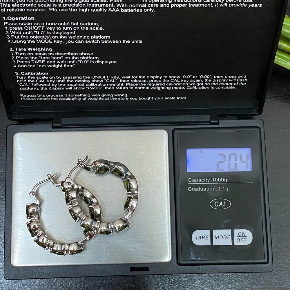 Stainless Steel Simulated Diamond Avocado Green Peridot Inside Out Hoop Earrings - Image 14