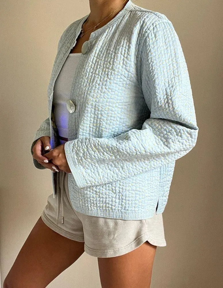 Vintage Meslin Button Down Reversible Jacket Light Blue Yellow Paisley Size S - Image 12