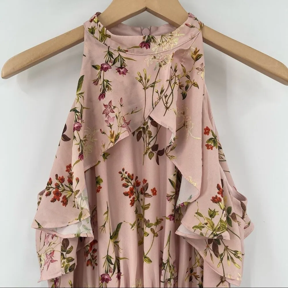 MISS SELFRIDGE Printed Ruffle Maxi Dress Pink Floral Halter Sleeveless Size 10 - Image 4