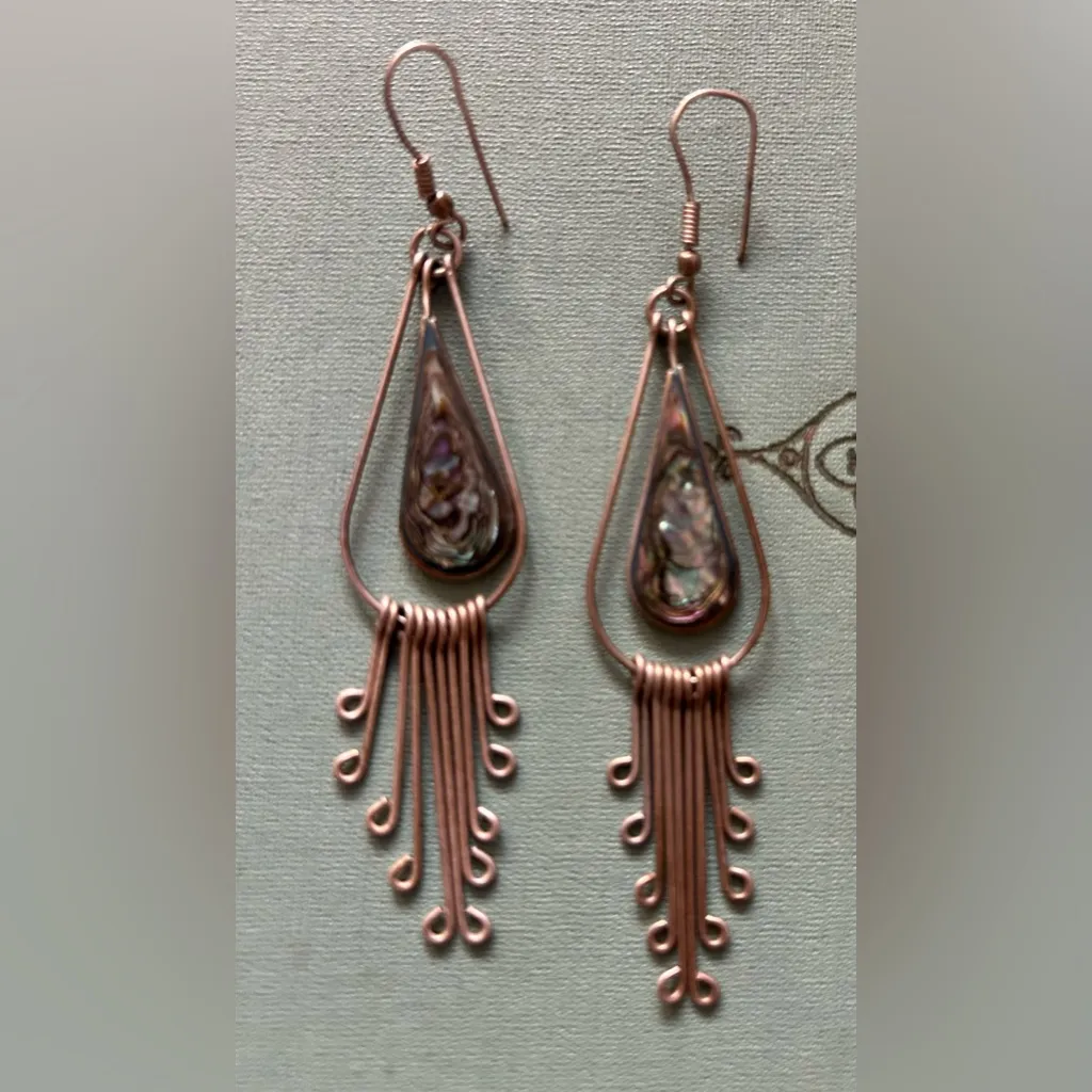 GORGEOUS MEXICAN SILVER ABALONE VINTAGE EARRINGS Brown - Image 2