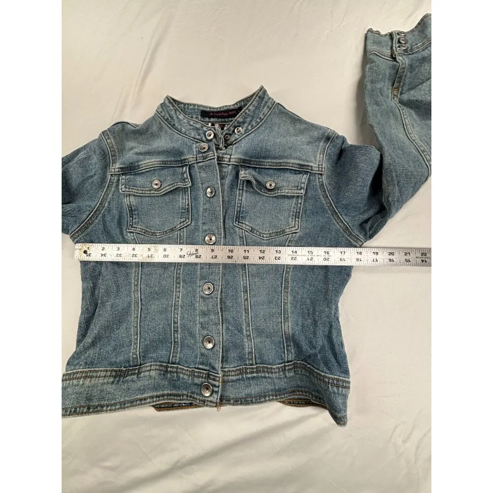Calvin Klein Jeans Denim Jacket Womens Size L Snap Buttons Bib Collar - Image 8