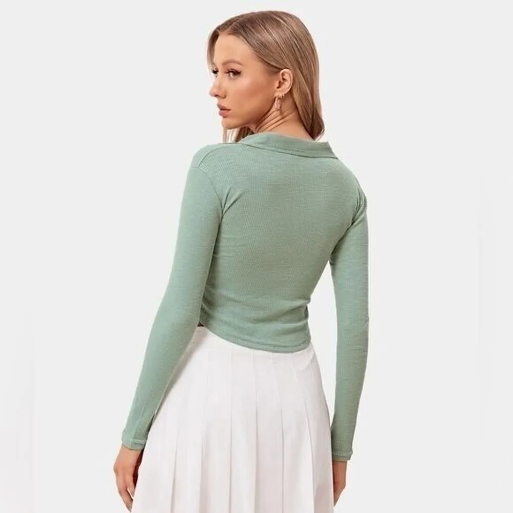 Halara Y2K Collared Button Front Cropped Knit Top Activewear NWOT Small - Image 7