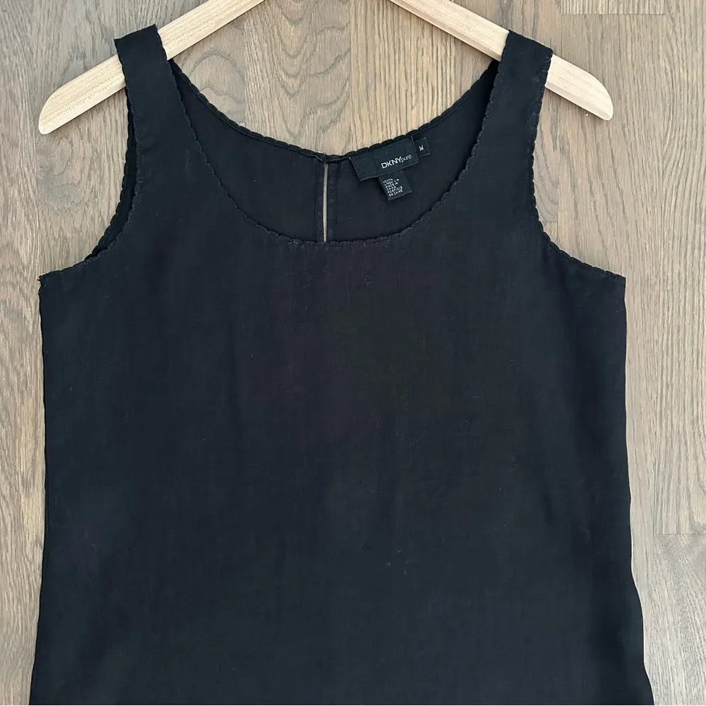 DKNY Pure 100% Linen Sleeveless Scoop Neck Shift Dress in Black Size Medium - Image 8