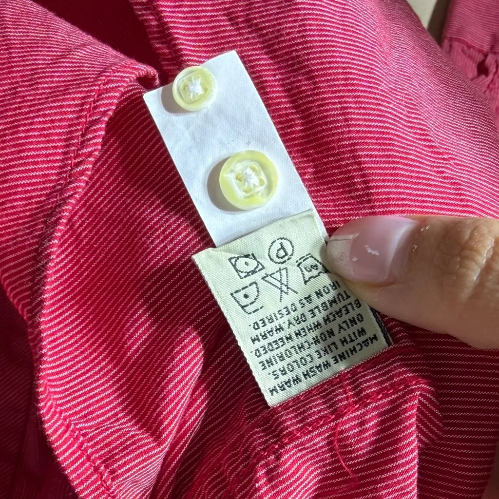 Eddie Bauer Women’s Button-Up Shirt L Red Pinstripe Long Sleeve 100% Cotton - Image 5