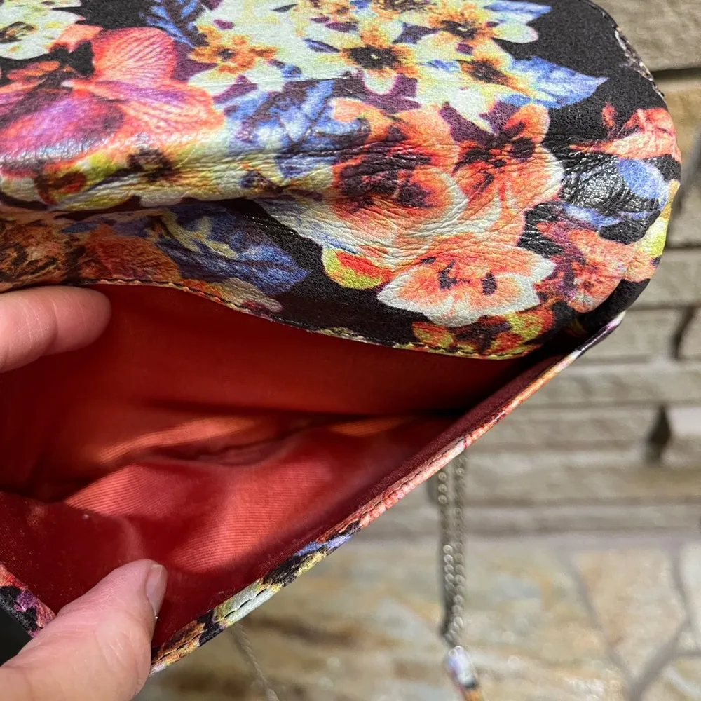 Hobo The Original Daria Floral Handbag Convertible Chain Strap Detachable Purse Pink - Image 9