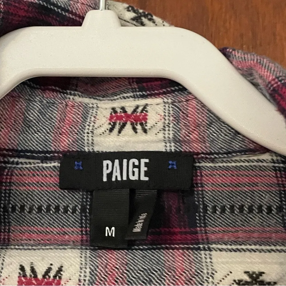 Paige Mya Plaid Aztec Print Button Front Top M - Image 2