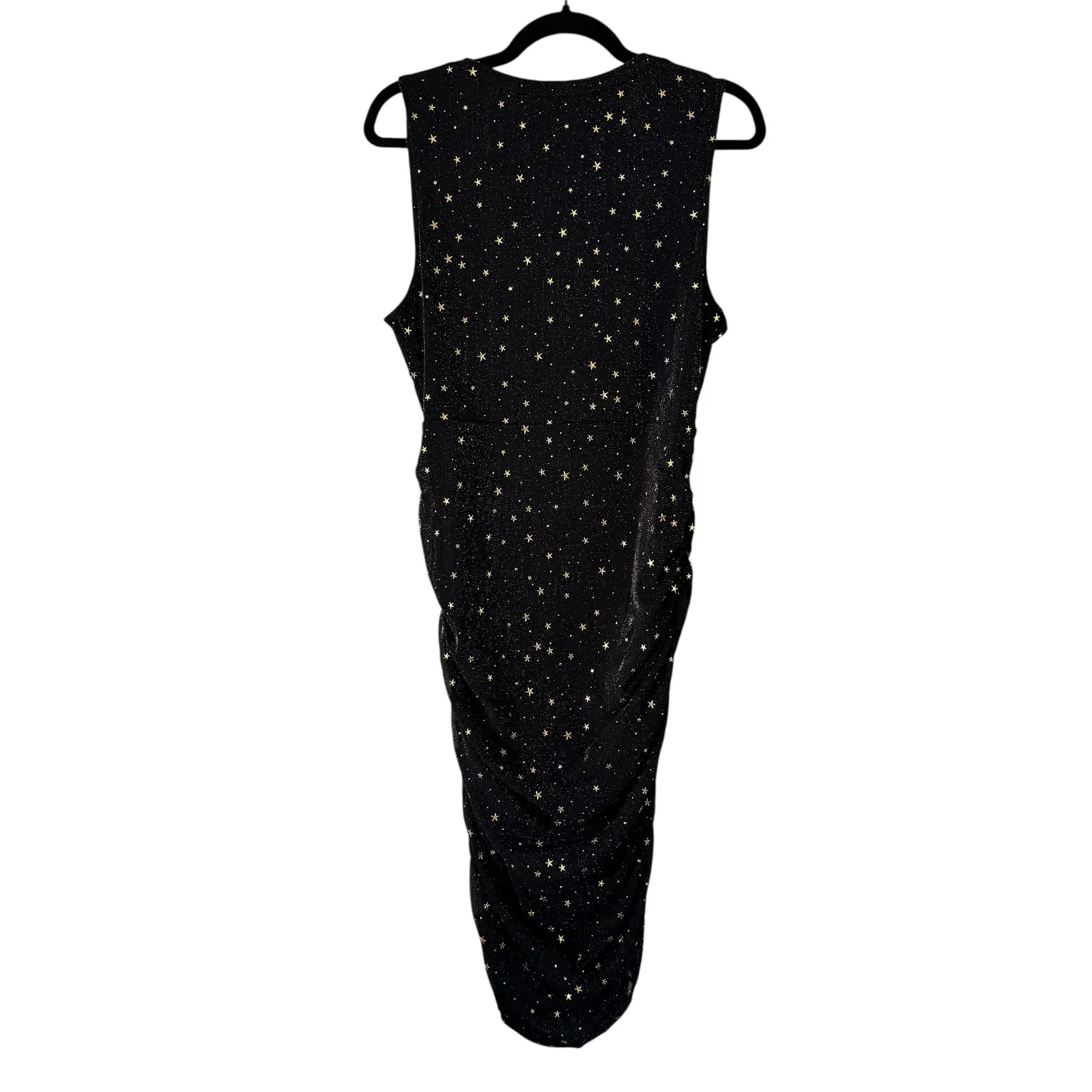Allegra K Black Gold‎ Stars Sleeveless Ruched Bodycon Midi Dress - XL - Image 2