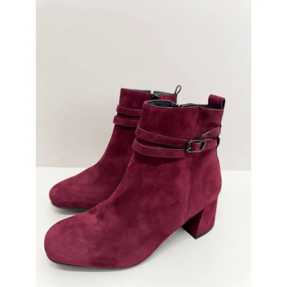 Paul Green Boots Size 7US Burgundy Sydney Italian Leather‎ Block Heel Side Zip - Image 3