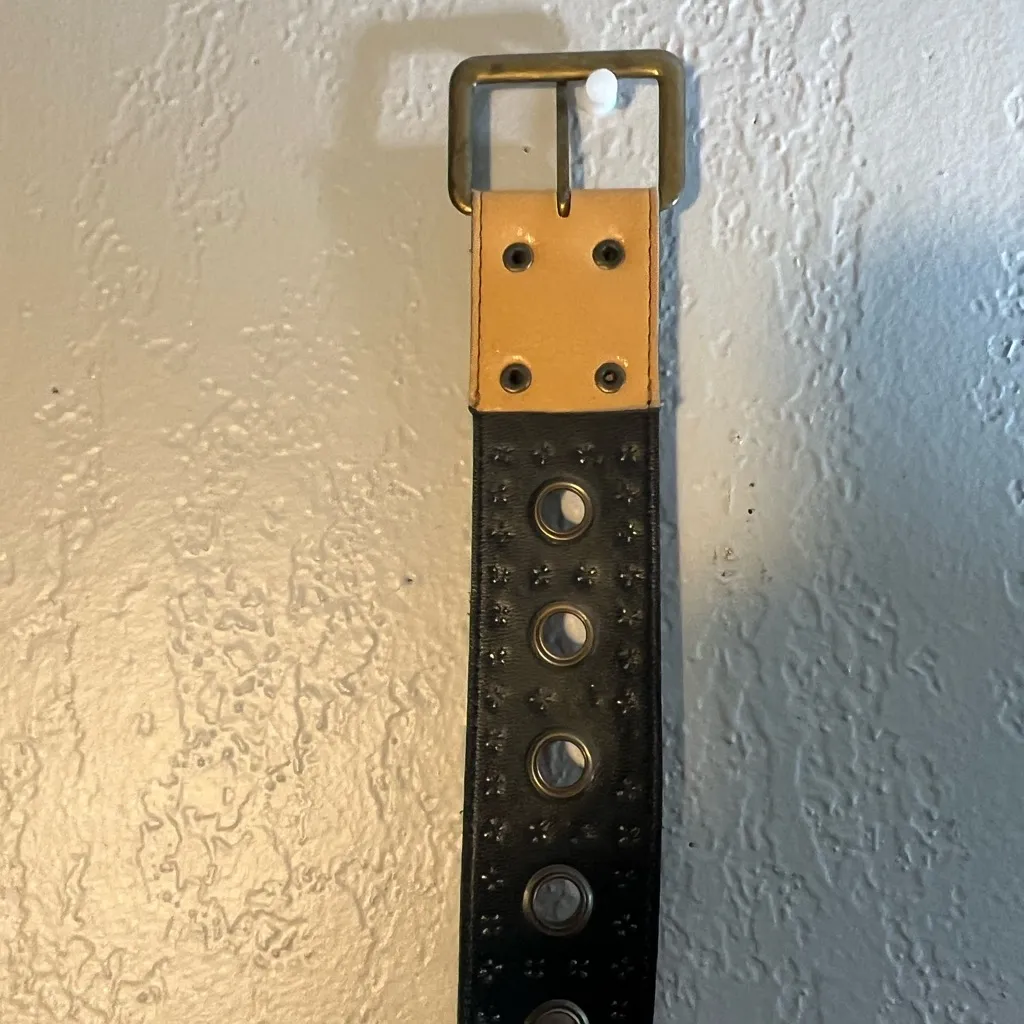 Studded Tan Leather Belt Chrome One Size Rockstar Hippie Western Cowgirl - Image 5