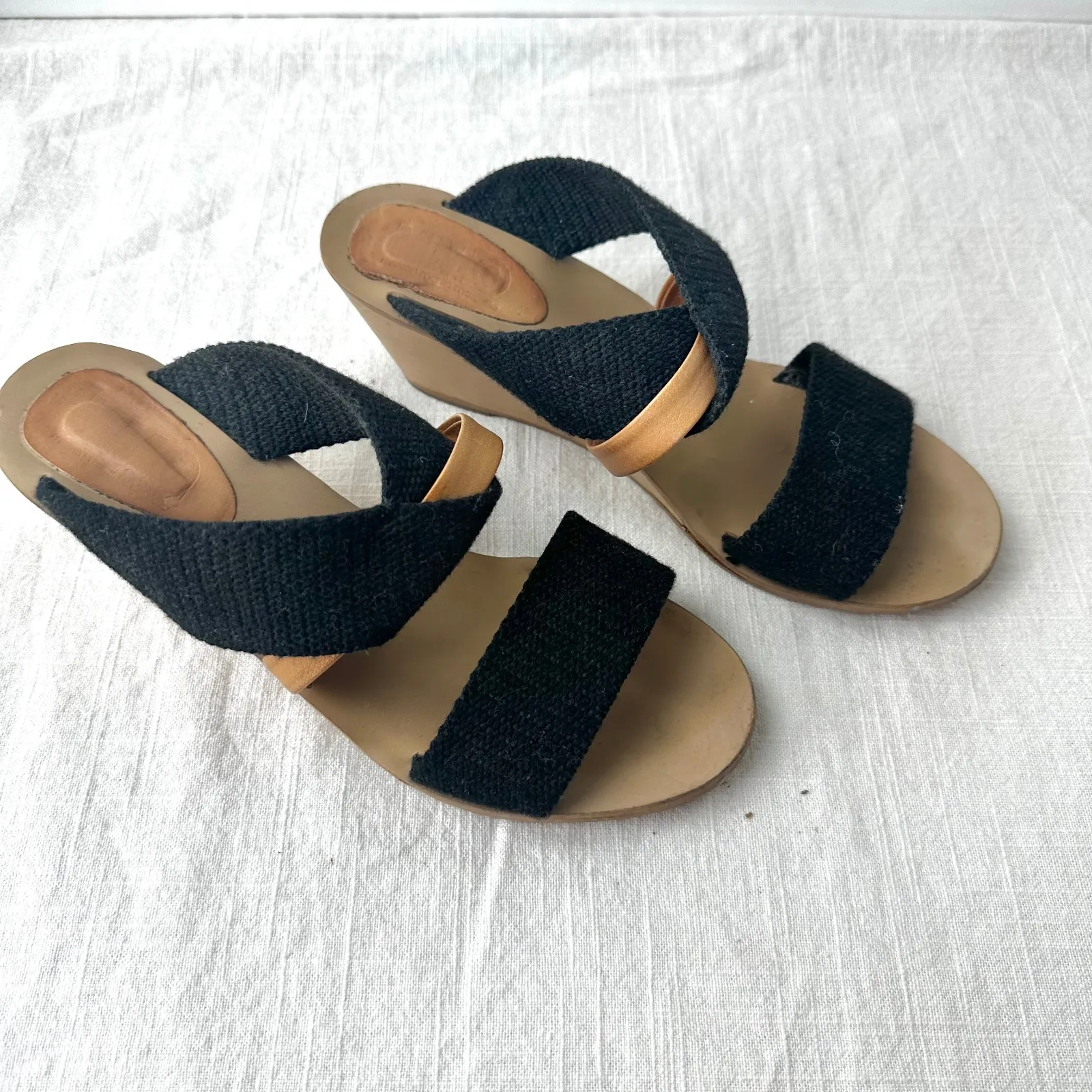 MM6 Maison Margiela Wedge Sandals Black Fabric Strappy Slip On Slides 37‎ Size 7 - Image 9