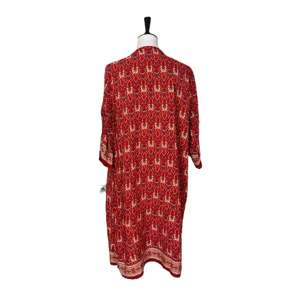 Women’s Boho Swim Cover Up Dress Relaxed Fit Red Multi Print Women’s Size Large - Image 4