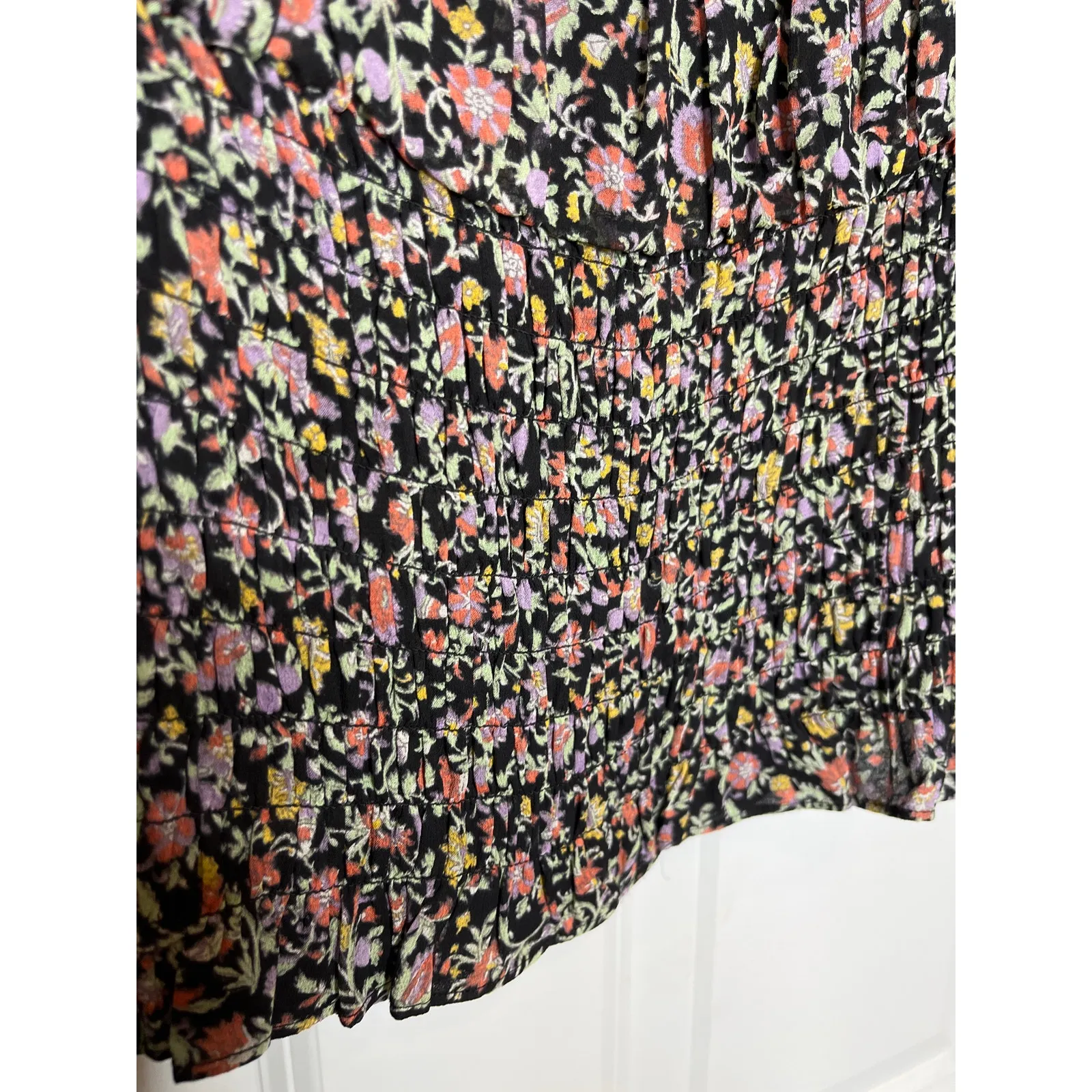 Anthropologie Lucia Off‎ the Shoulder Black Pink Floral Puff Sleeve Blouse Small - Image 5