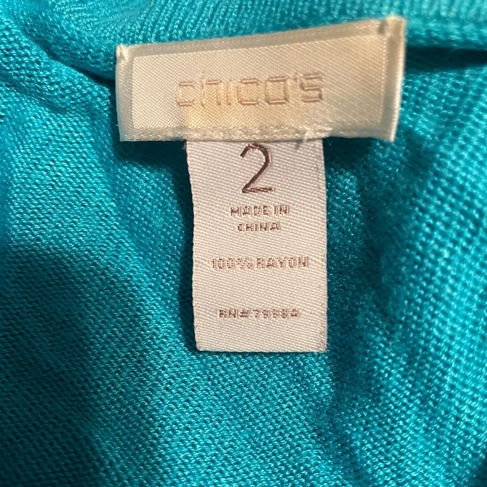 Chico’s Turquoise Ruffle Cardigan Size 2 L (12) - Image 3