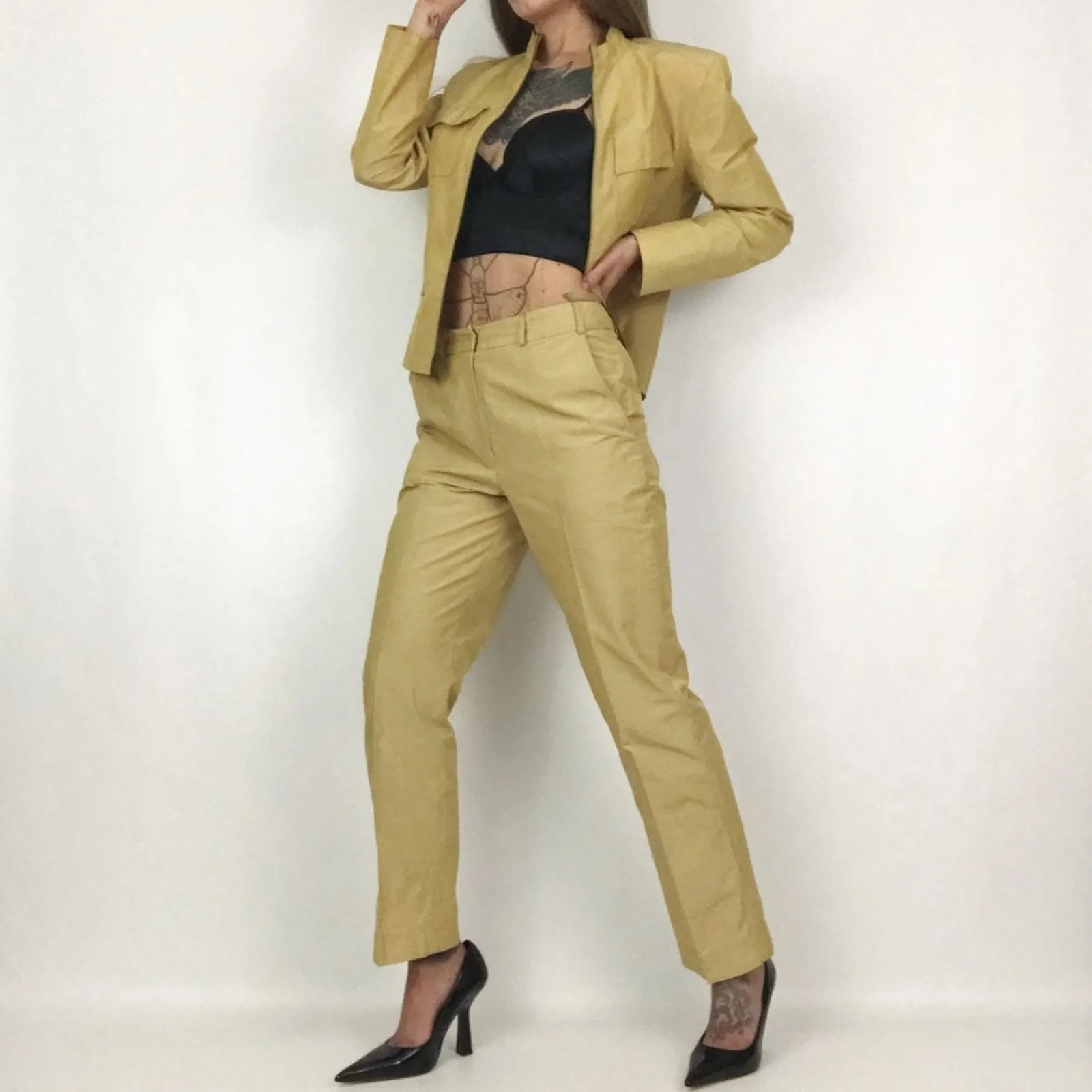 Vintage ✨ Louben Moto Suiting Set Gold Size 6 - Image 5