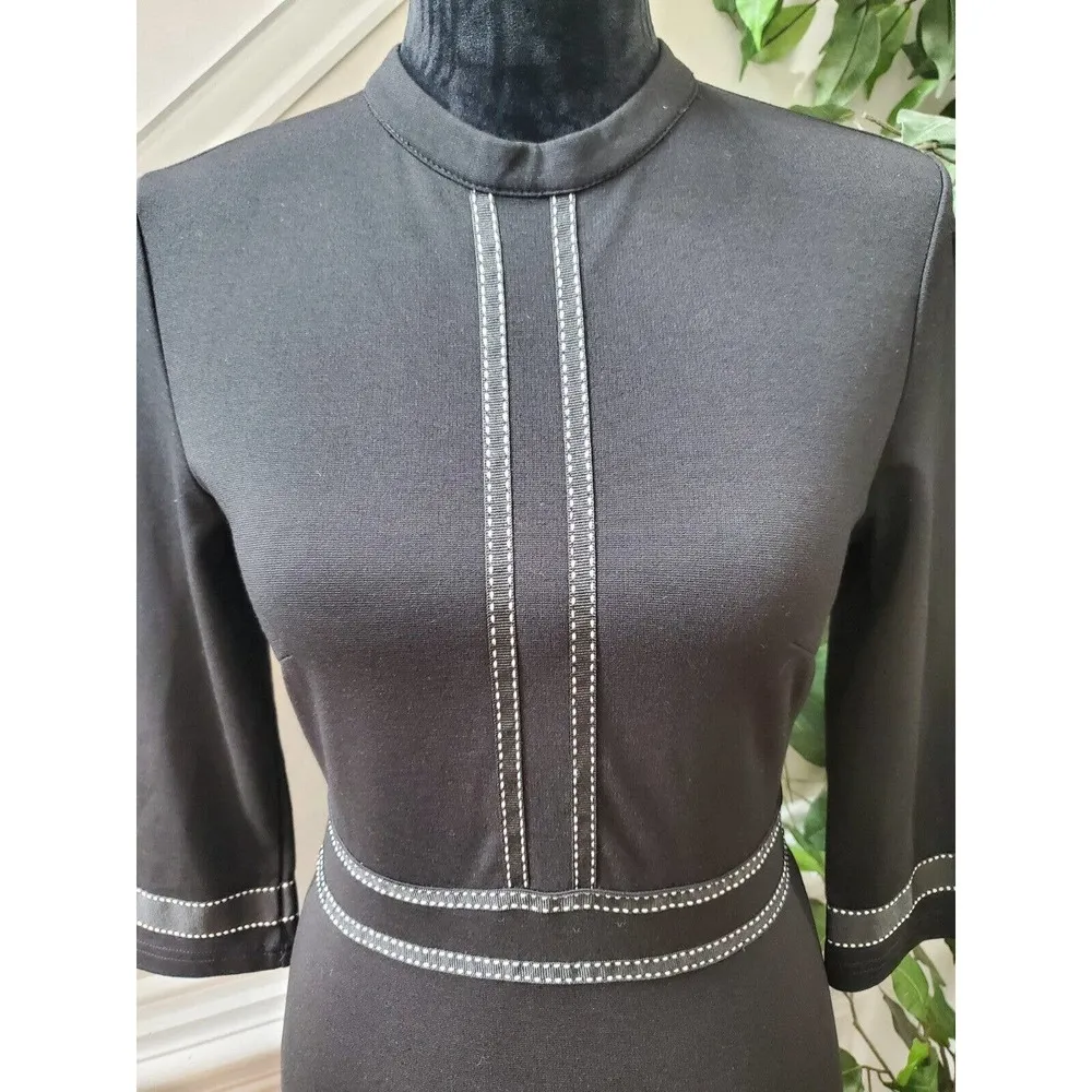 Homeyee Women's Black Cotton Round Neck Long Sleeve Knee Length Dress Size Small - Image 6