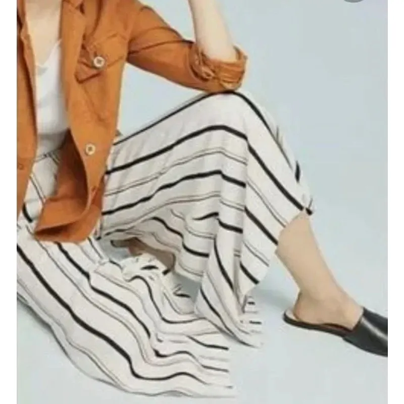 Anthropologie ETT:TWA Plus Manon Striped‎ Flared Wide Leg Pants White Size 14 - Image 2