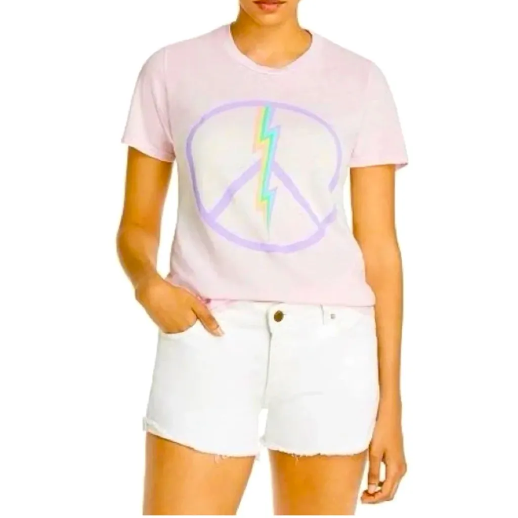 Lauren Moshi x Aqua Pink Ombré Graphic Tee T-Shirt Rainbow Lightning Bolt Small - Image 2