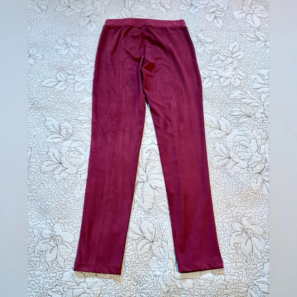 LA FEE VERTE Pseudosuede Brushed Faux Suede Leggings In Burgundy Sz Small💚 Red - Image 2