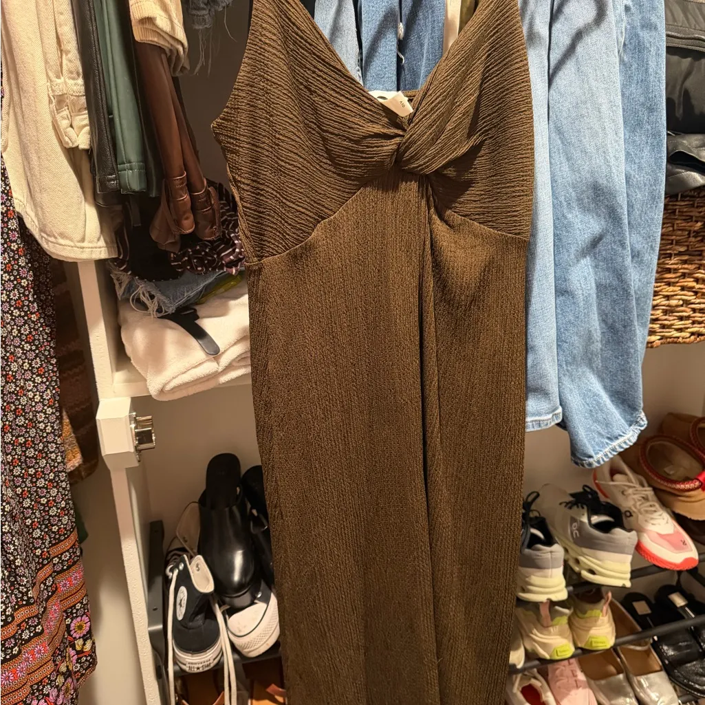 H&M Brown Textured Midi Dress - Image 3