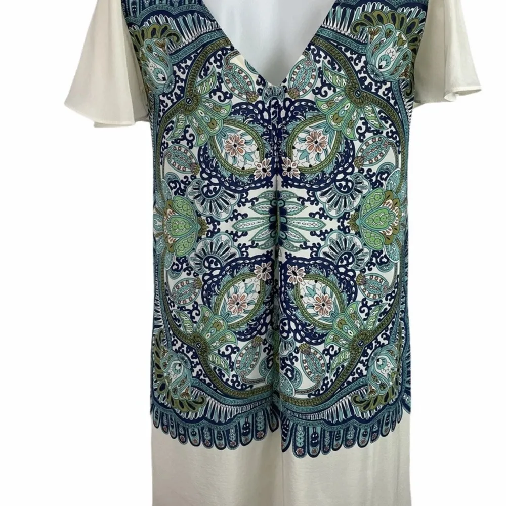 Maeve Anthropologie ivory silk floral mandala print short sleeve top tunic Sz S - Image 4