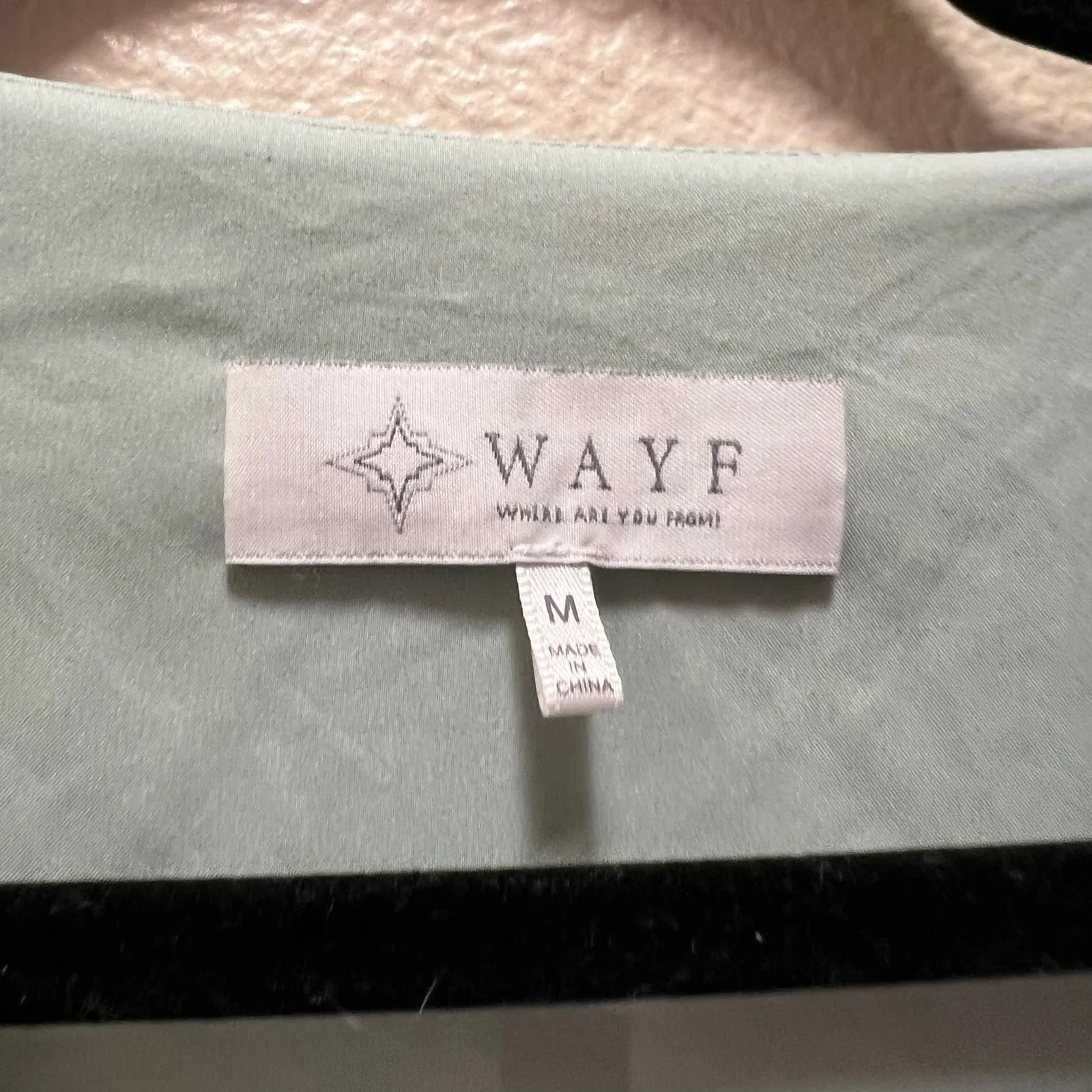 WAYF Where Are You From Puff Sleeve Blouse Mint Green Button Front Lace V-Neck M - Image 6