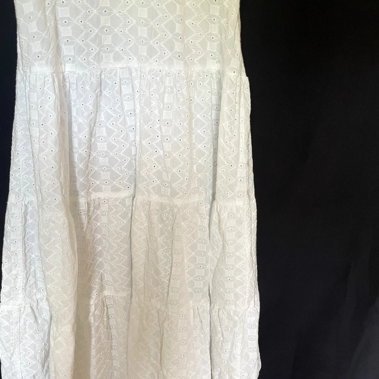 Zara white eyelet midi dress white tiered skirt vneck OPENWORK women's M cotton - Image 3