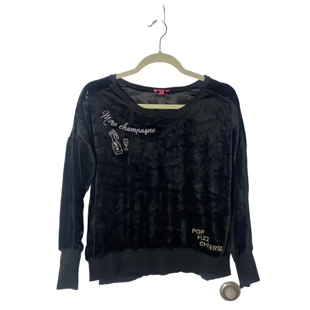 Betsey Johnson SZ S black crushed velvet New Years Eve Pajama / Lounge T… - Image 4