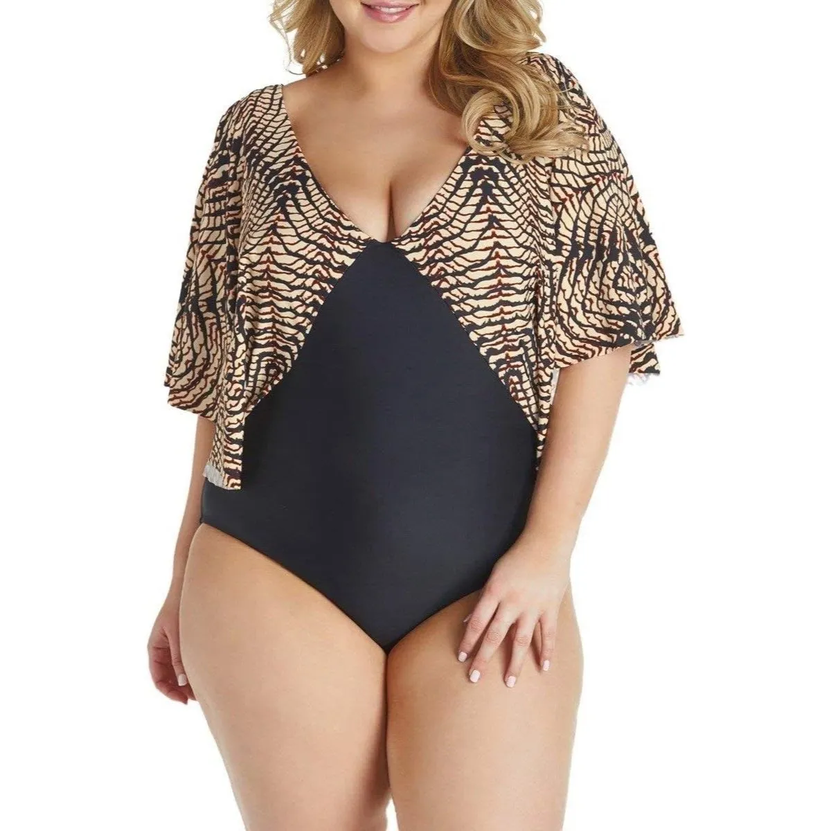 NWT Raisins‎ Curve One Piece Slimming Swimsuit Black Blue 14W Stingray MSRP $108 - Image 2