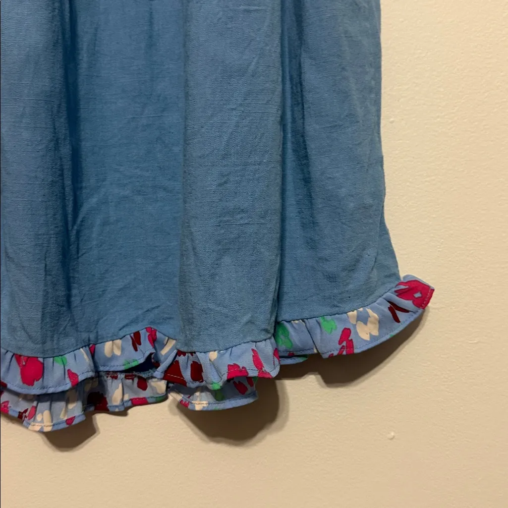 Umgee denim tiered babydoll style Dress with Colorful Ruffle Trim - Image 3