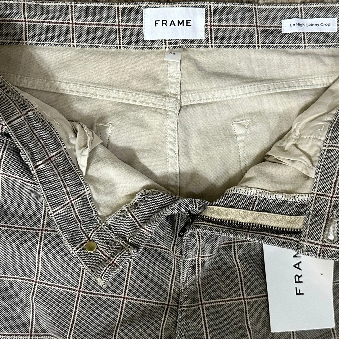 Frame Le High Crop Pants Windowpane Grey Plaid High Rise Skinny New - Image 3