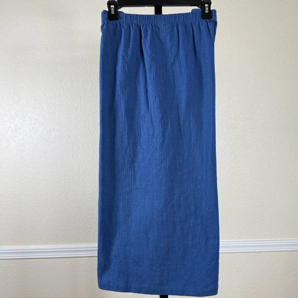 Women’s XL Denim Blue Faux Button Front Midi Skirt Casual Vintage Everyday - Image 2