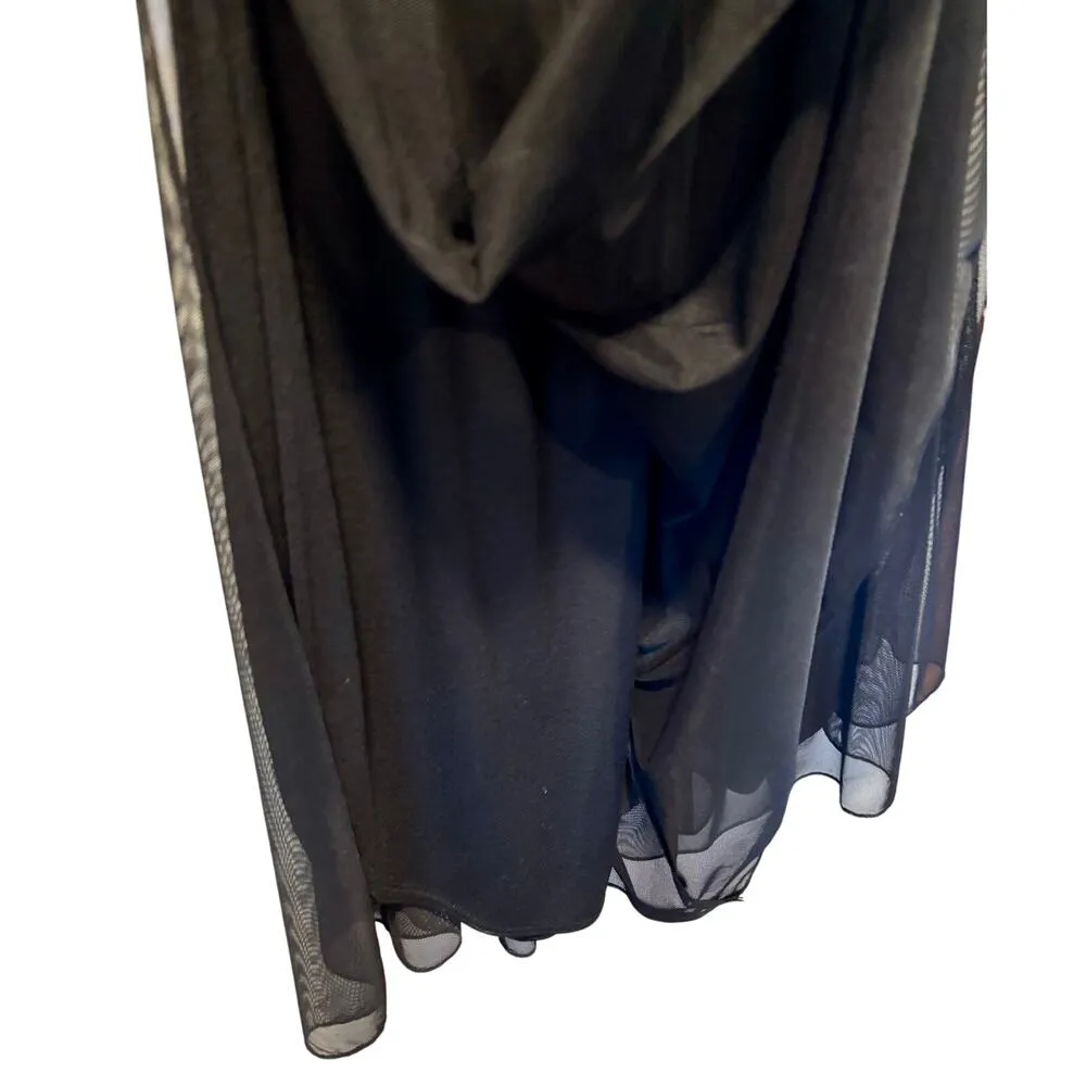 Cache Black Pant Party Ruffle Wide Flirty Lined Split Leg Layered Bell Bottom - Image 6