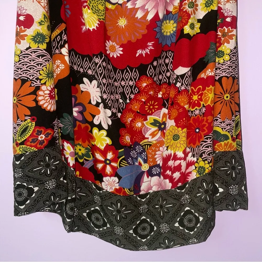 Lucky Brand Dress XS Red Japanese Floral Boho Print Halter Sundress Rayon - Image 8